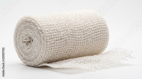 White sterile gauze bandage roll isolated on a white background for medical use