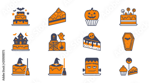 Halloween dessert icons with cakes.