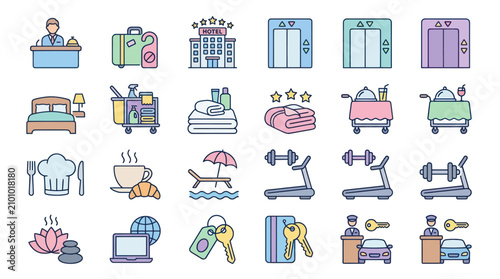 Hotel amenities and services icons.