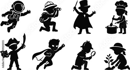 Foto Kids Career Role Silhouette Collection Featuring Astronaut Explorer Magician Che