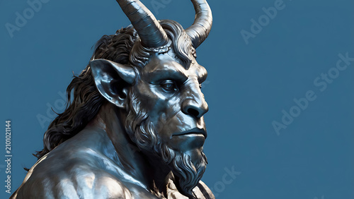 A Silver Minotaur against blue background