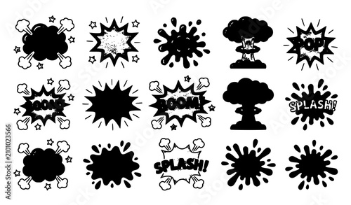 Bilde på lerret Comic explosion and splash element collection with pop art sound effects boom mu