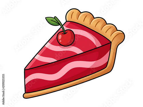 Slice of cherry pie with crust. Isolated fruit tart dessert illustration on transparent background.
