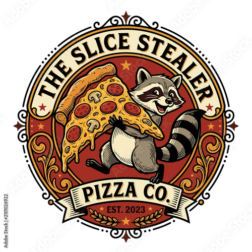 Raccoon holding a slice of pizza.