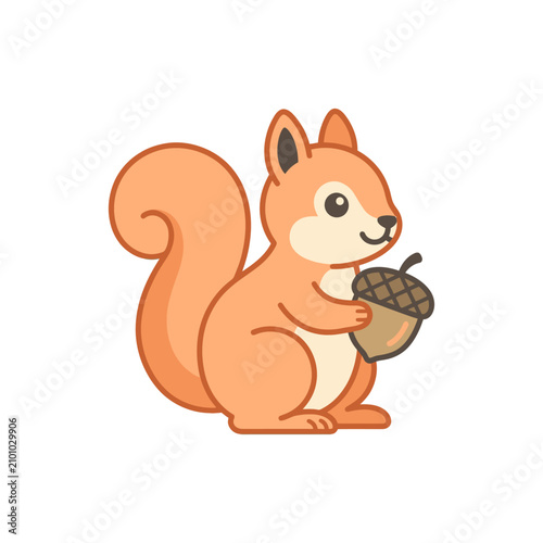 Cute cartoon squirrel holding acorn illustration isolated