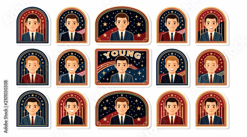 Retro Presidential Candidate Portraits, Patriotic Campaign Style Stickers, USA Election