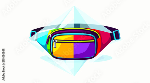 Retro Rainbow Fanny Pack Waist Bag, 80s Vibe, Bright Colors, Zipped Pockets