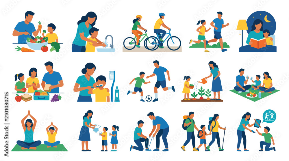 Fototapeta premium Flat Design Family Activities - Healthy Lifestyle Bonding Icons