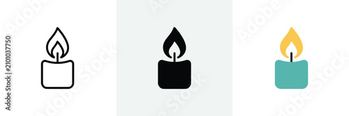 Candle flame icon set representing light and spirituality in three design versions.