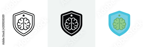 Mental health protection shield with brain icon for safety and security themes.
