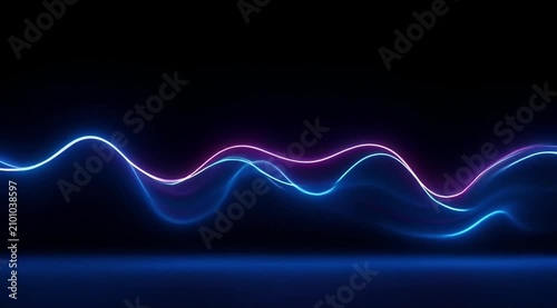 Vibrant blue and pink neon wave lines glowing against a dark background