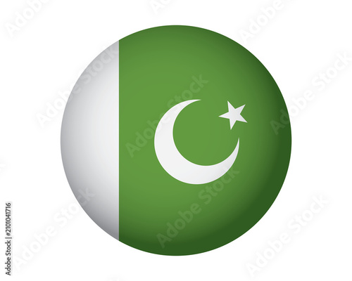 Pakistan flag icon. Green and white crescent moon symbol