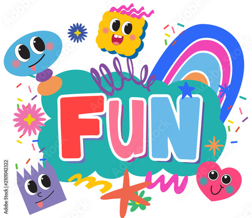 Playful Cartoon Doodle Illustration with Fun Typography and Colorful Characters