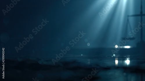 Dramatic spotlight illuminates a balanced scale in dark, reflective depths