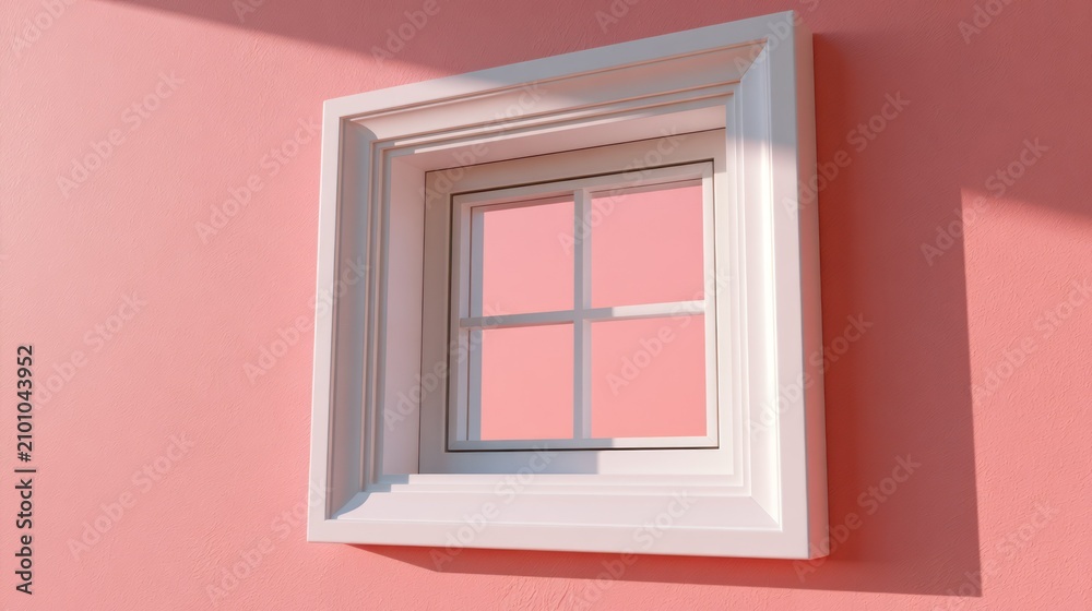 Obraz premium Perspective view of white window on pink wall surface.