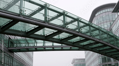 Modern Glass Skywalk Connecting Contemporary Office Buildings, Architectural Design