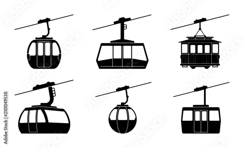 Obraz na płótnie Cable Car Icons, Gondola Lift Silhouettes, Aerial Tramway Vector Graphics, Trans
