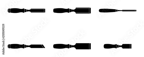 Tableau sur toile Chisel Set Vector Icons: Woodworking Tools, Carpentry Equipment, Crafting Implem