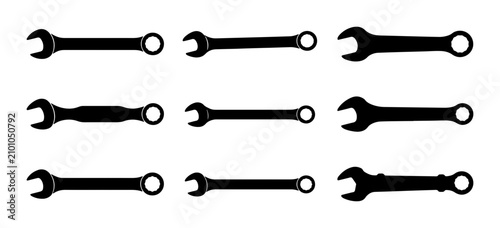 Cuadro en lienzo Set of 9 Black Wrenches, Spanners, Hand Tools, Mechanical Equipment, Workshop Ic
