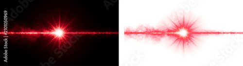 Fotografie Red laser beam and starburst effect on black background and on transparent backg