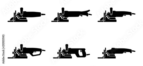 Foto Circular Saw Icons Set, Power Tool Vector Graphics, Construction Equipment Silho