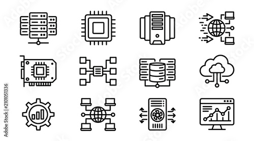 Tech Icons: Servers, CPU, Cloud, Network, GPU, Data Center & Analytics