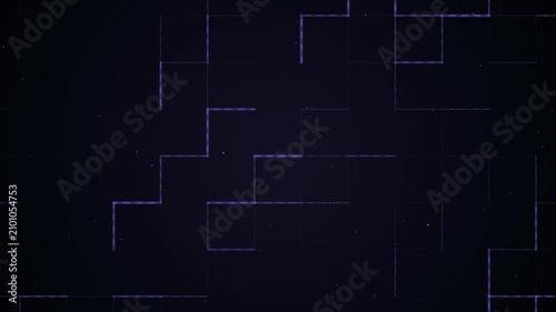 Abstract digital background with moving glowing blue grid lines and dots