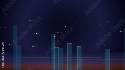 Abstract Digital Bar Chart with Moving Data Particles on Dark Background