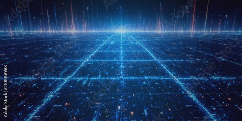 Futuristic digital smart city grid with data streams technology infrastructure internet communication connectivity architecture visualization information innovation connection electronic