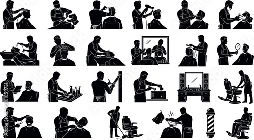 Φωτογραφία Barber shop icons set professional hairdresser services, haircut and beard shavi