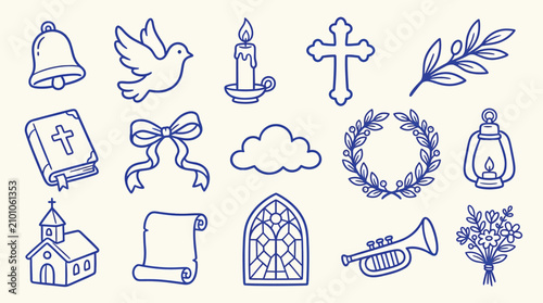 Fotografie Collection of religious and spiritual symbols in a doodle art style, perfect for design elements