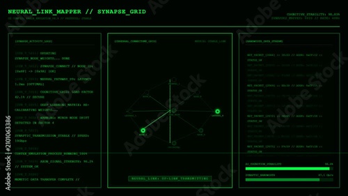Sci Fi HUD Screen With Neural Link Mapper And Synapse Grid Animation.