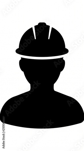 Black engineer avatar icon silhouette wearing a safety helmet isolated on white background. Minimal construction and engineering profile symbol suitable for architecture, industry, manufacturing, busi