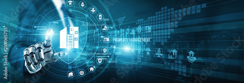 Fotografie Asset robot hand touch estate shield PROPERTY MANAGEMENT services