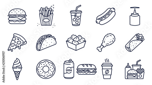 Fast Food Outline Icon Set