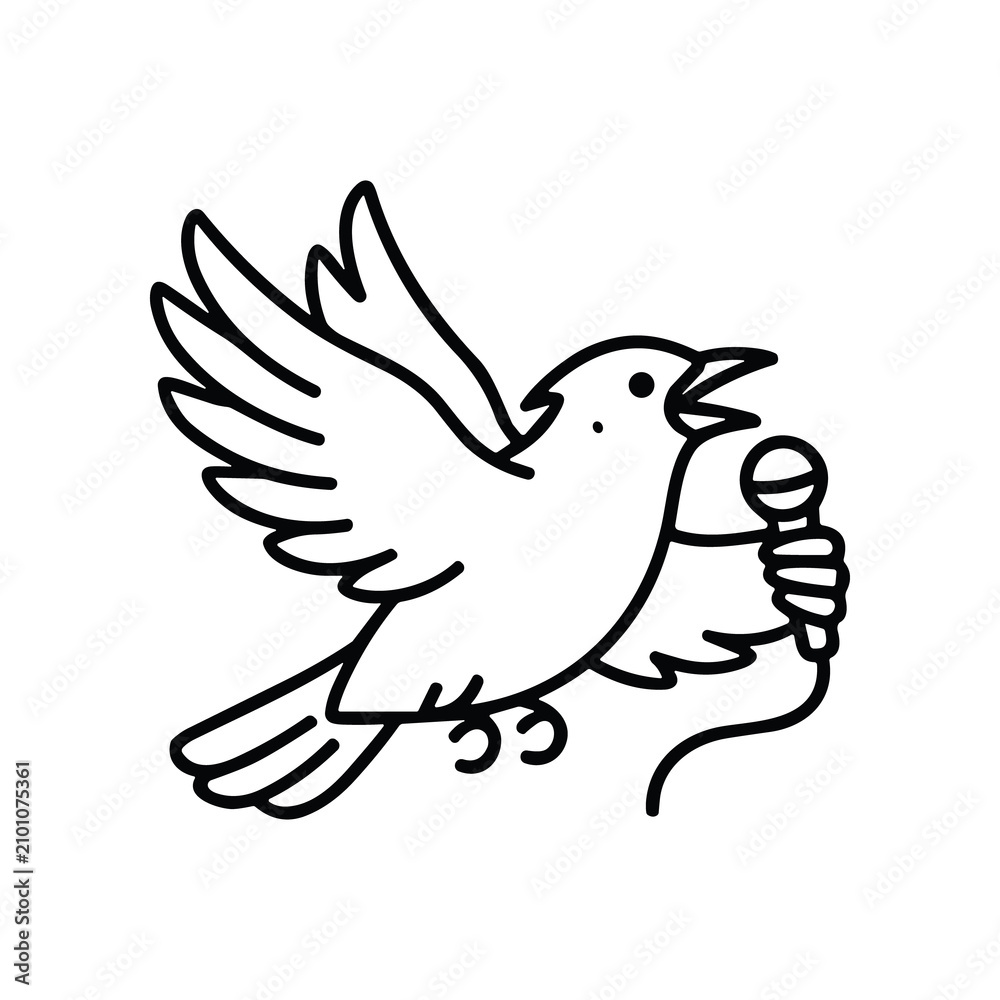 Fototapeta premium Singing Bird Icon with Microphone - Vector Art