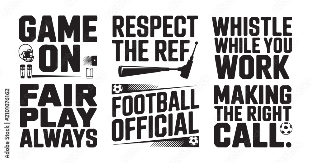 Obraz premium Football official typography designs with whistle and ball icons set for sports referees.
