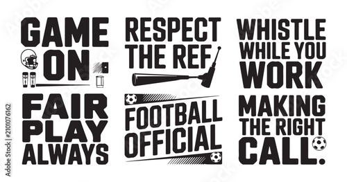 Fotografía Football official typography designs with whistle and ball icons set for sports referees