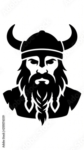 Black Viking avatar icon silhouette with horned helmet and beard isolated on white background. Minimal Norse warrior profile symbol perfect for history, mythology, gaming, branding, websites, and digi