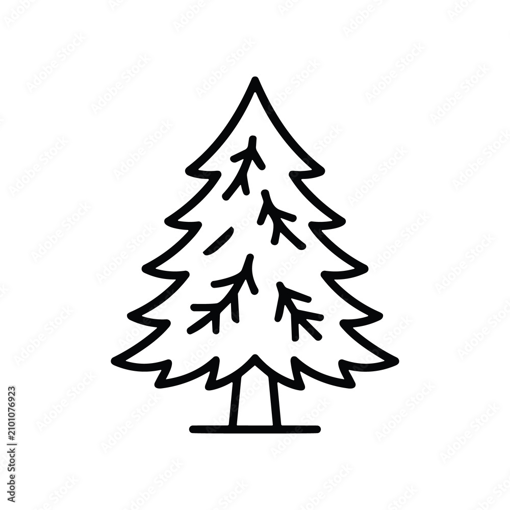 Obraz premium Simple Outline Drawing of a Pine Tree, Minimalist Evergreen Icon