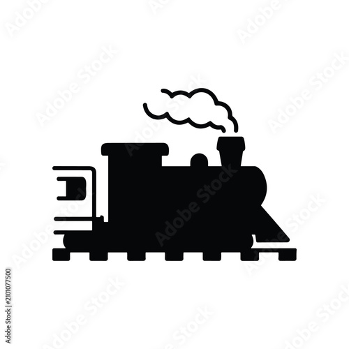 Картината върху платно Vintage steam train silhouette on tracks, white background, black icon