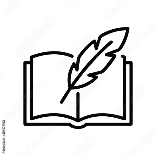 Foto Open Book with Quill Pen Icon - Writing, Creativity, Literature, Education, Know