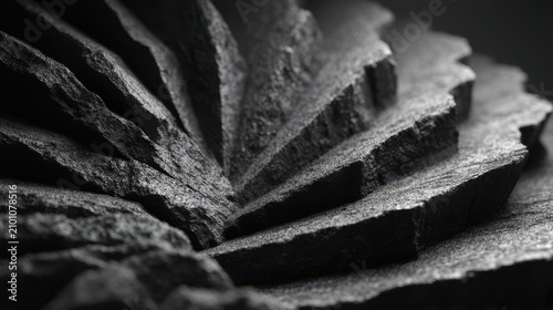 Aged limestone texture with weathered stone surface showing radiating layers, natural erosion patterns and deep grooves in dramatic black and white monochrome for architectural design