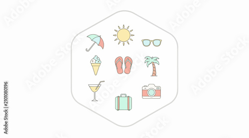 Summer Vacation Icons Set - Beach Holiday Travel Elements