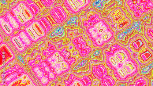Photos Pink and yellow abstract pattern with wavy organic shapes