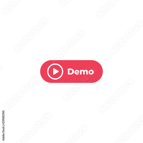 Play Button With Text On Red Background Flat Icon