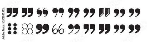 Foto Set of various quotation mark symbols for typography layout design elements on transparent background grid