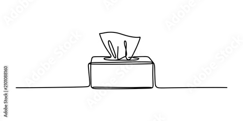 Quadro su tela Continuous one line drawing of a facial tissue paper box with a single sheet pul