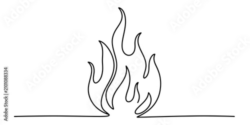 Canvastavla Minimalist single continuous line drawing of a simple fire flame icon isolated o