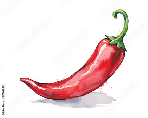 Картината върху платно Watercolor Red Chili Pepper Illustration, Fresh Organic Vegetable Clipart, Isola